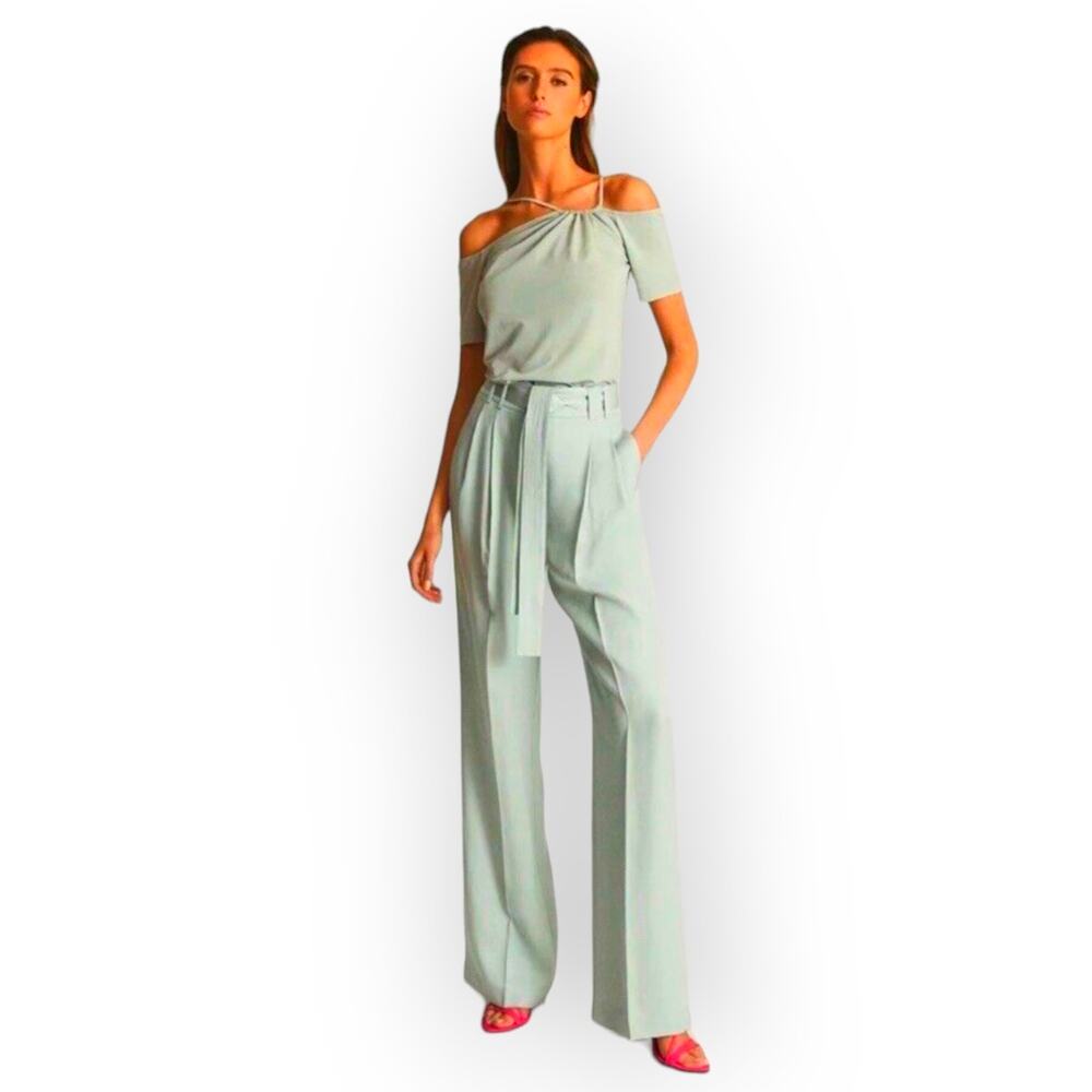 Reiss Praire Linen Blend Wide Leg Trousers 2 Mint Career Elegant Capsule Stylish